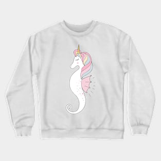 Pastel Rainbow Unicorn Seahorse with Stars, Pearls and Hearts Crewneck Sweatshirt